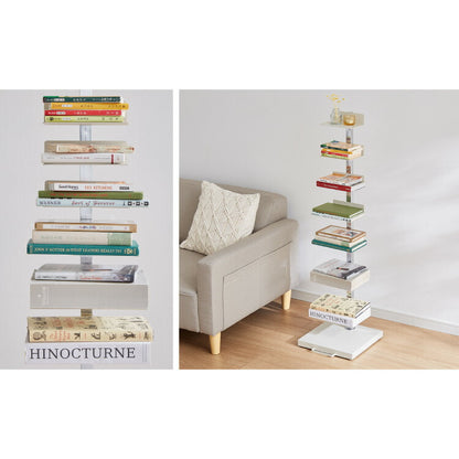 日本製 ブックタワー 8段 アイボリー おしゃれ 隠しキャスター付き 棚板高さ調節 積ん読 本棚 シェルフ タワー マガジンラック コミック 文庫本 積読 ディスプレイ サイドテーブル(代引不可)