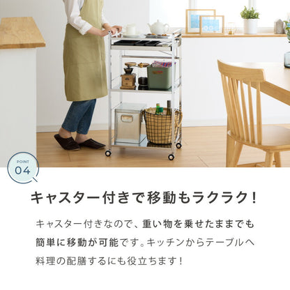 日本製 燕三条 ステンレス作業台ワゴン 幅50cm 引出付き ハンドル付き キッチンワゴン 作業台 調理台 スリム キャスター付き おしゃれ ステンレス天板 シルバー ステンレスワゴン キッチンラック(代引不可)