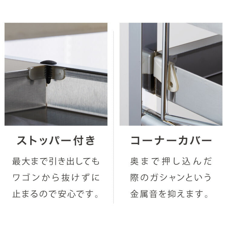 日本製 燕三条 ステンレス作業台ワゴン 幅50cm 2段 引出付き ハンドル付き キッチンワゴン 作業台 調理台 スリム キャスター付き おしゃれ ステンレス天板 シルバー ステンレスワゴン キッチンラック(代引不可)