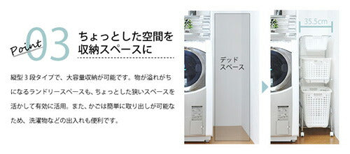 日本製 ヨコ型 横型 ランドリーワゴン 3段 スリム ランドリーバスケット キャスター付き カゴ付き ランドリーボックス(代引不可)