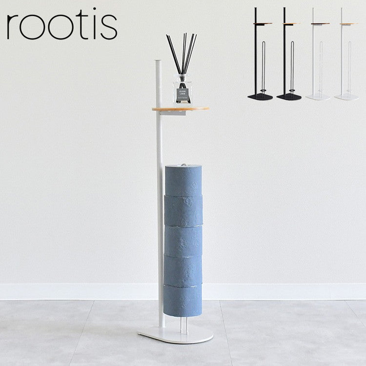 rootis 日本製 トイレットペーパースタンド 縦型 完成品 新潟県南魚沼産木材使用 自立式 トイレラック トイレ収納 隙間収納 すき間収納 ホルダー 天板付き スリム 足立製作所 bokula(代引不可)