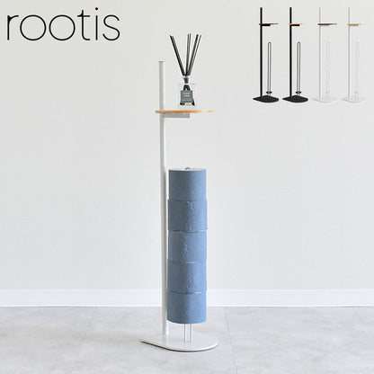 rootis 日本製 トイレットペーパースタンド 縦型 完成品 新潟県南魚沼産木材使用 自立式 トイレラック トイレ収納 隙間収納 すき間収納 ホルダー 天板付き スリム 足立製作所 bokula(代引不可)