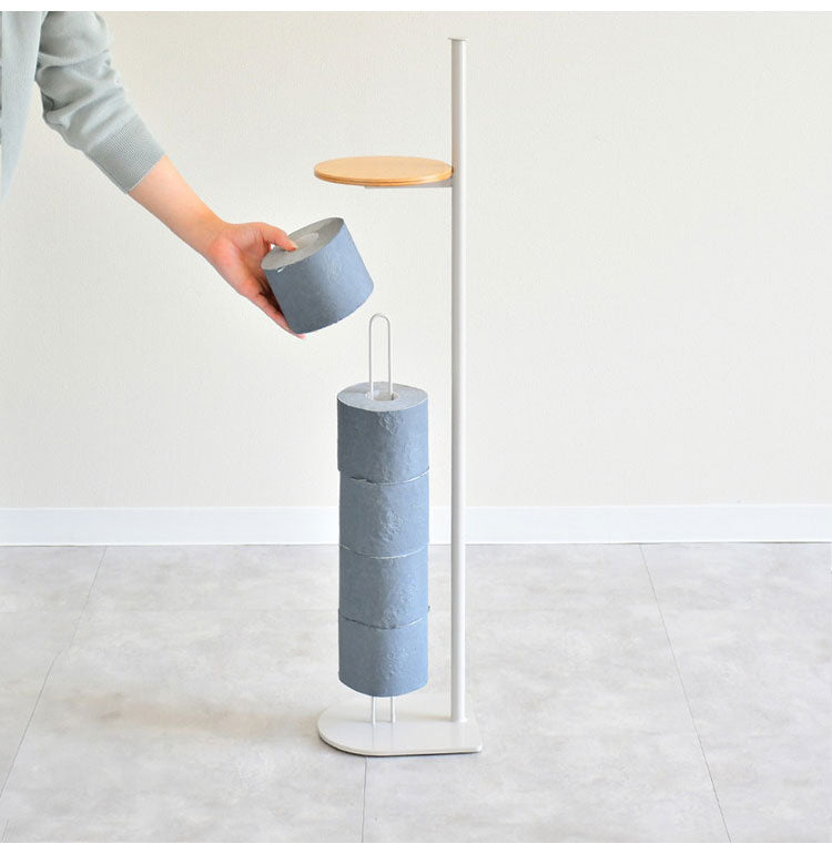 rootis 日本製 トイレットペーパースタンド 縦型 完成品 新潟県南魚沼産木材使用 自立式 トイレラック トイレ収納 隙間収納 すき間収納 ホルダー 天板付き スリム 足立製作所 bokula(代引不可)
