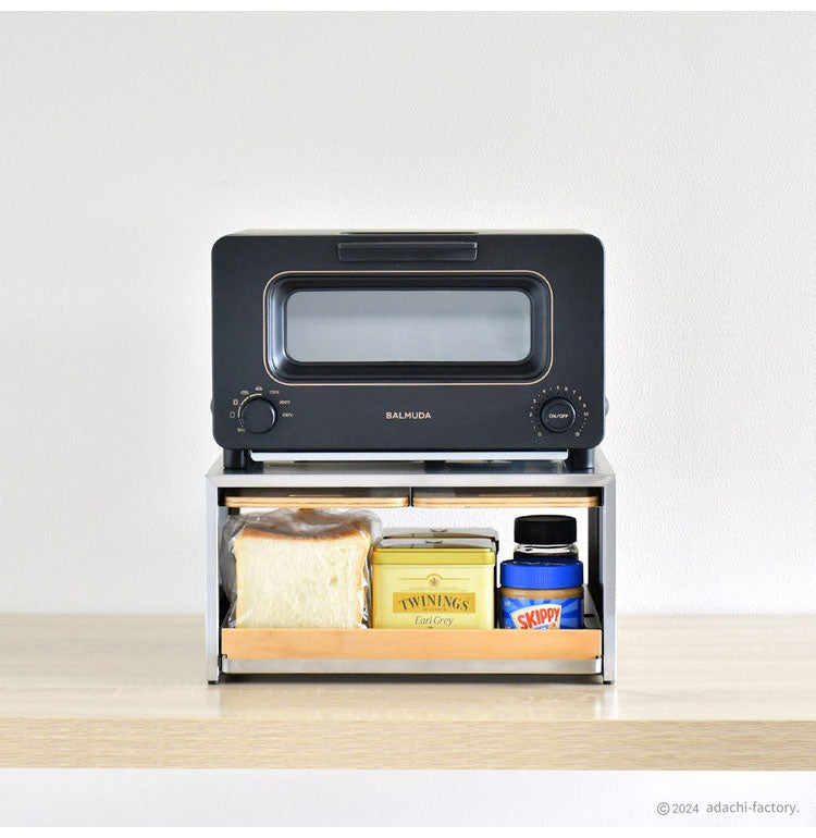 rootis 日本製 トースターラック 完成品 耐荷重20kg 幅36cm 引出し付き 新潟県南魚沼産木材使用 ステンレス ブレッドケース キッチン収納 パンケース 足立製作所 bokula(代引不可)