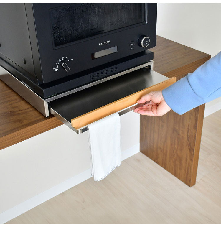 rootis 日本製 オーブンレンジラック 完成品 耐荷重20kg 幅45cm スライドテーブル 新潟県南魚沼産木材使用 スライドトレー 家電下トレー 家電下ラック 作業台 足立製作所 bokula(代引不可)