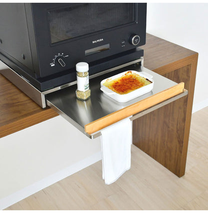 rootis 日本製 オーブンレンジラック 完成品 耐荷重20kg 幅45cm スライドテーブル 新潟県南魚沼産木材使用 スライドトレー 家電下トレー 家電下ラック 作業台 足立製作所 bokula(代引不可)