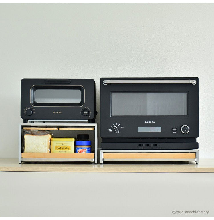 rootis 日本製 オーブンレンジラック 完成品 耐荷重20kg 幅45cm スライドテーブル 新潟県南魚沼産木材使用 スライドトレー 家電下トレー 家電下ラック 作業台 足立製作所 bokula(代引不可)