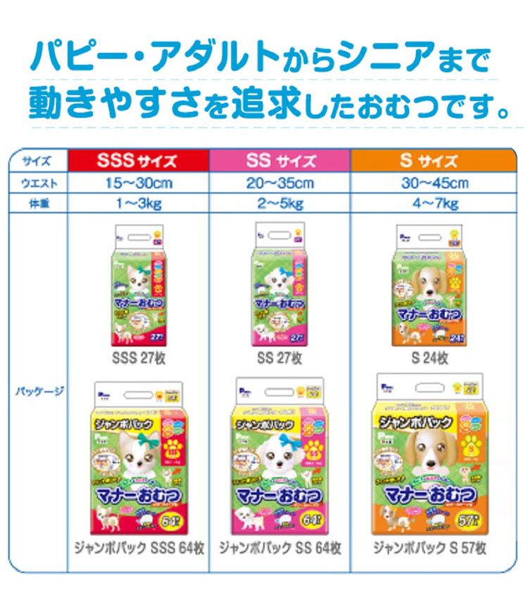第一衛材 マナーおむつ のび~るテープ付 ジャンボパック SSサイズ 64枚 PMO-724 犬 いぬ おむつ 介護 ペット介護 ペット トイレ