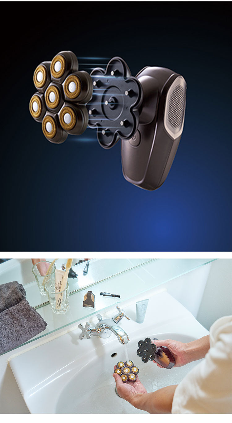 BEAUM 7ヘッドボディシェイバー 全身 電動グルーマー ムダ毛処理 メンズ 男性 チタンコート 充電式 コードレス 防水 IPX7 水洗い 風呂場 剃毛 簡単着脱 清潔 ビューム アピックス APIX ASV-B07