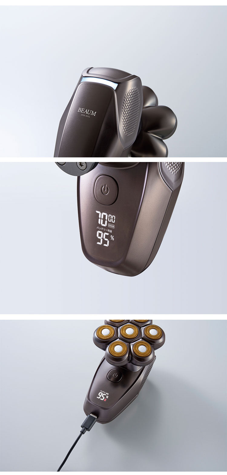BEAUM 7ヘッドボディシェイバー 全身 電動グルーマー ムダ毛処理 メンズ 男性 チタンコート 充電式 コードレス 防水 IPX7 水洗い 風呂場 剃毛 簡単着脱 清潔 ビューム アピックス APIX ASV-B07