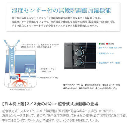 BONECO ボネコ 超音波式加湿器 U7145 無段階加湿調節 ミスト 加湿器 湿度センサー 銀イオンスティック搭載