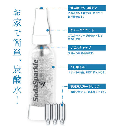 ソーダスパークル スターターキット 炭酸水メーカー SSK002 ガスカートリッジ 5本付 レシピ本付