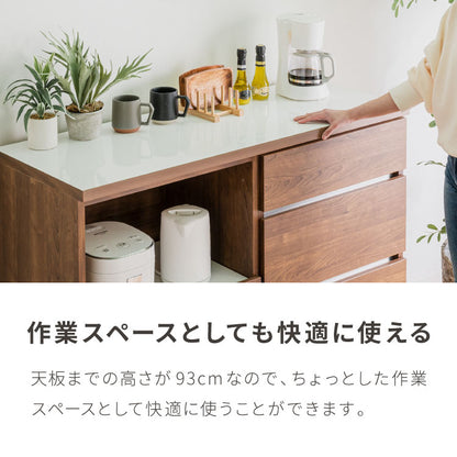 キッチンカウンター 120 幅120 高さ93 引き出し3杯 オープンスライド 完成品 国産 開梱設置無料 日本製 レンジ台 カウンター テーブル 食器棚 キッチンボード 引き出し(代引不可)