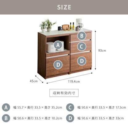 キッチンカウンター 120 幅120 高さ93 引き出し3杯 オープンスライド 完成品 国産 開梱設置無料 日本製 レンジ台 カウンター テーブル 食器棚 キッチンボード 引き出し(代引不可)