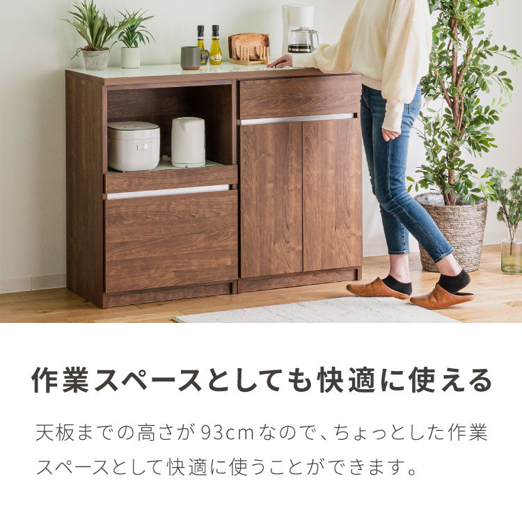 キッチンカウンター 120 幅120 高さ93 開き扉 オープンスライド 完成品 国産 開梱設置無料 日本製 レンジ台 カウンター テーブル 食器棚 キッチンボード 引き出し(代引不可)