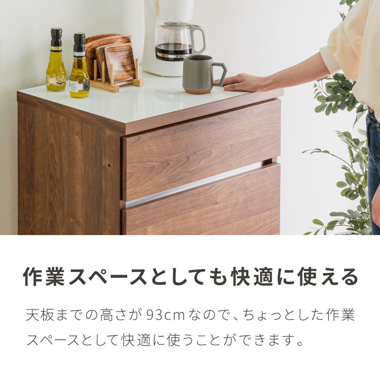 キッチンカウンター 60 幅60 高さ93 引き出し3杯 完成品 国産 日本製 大川家具 レンジ台 カウンター テーブル 食器棚 キッチンボード 引き出し 大容量(代引不可)