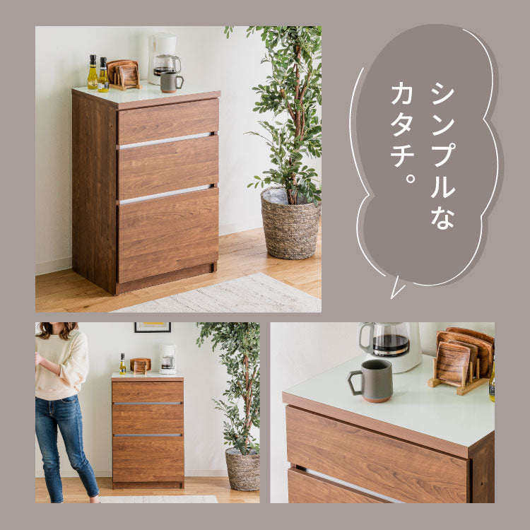 キッチンカウンター 60 幅60 高さ93 引き出し3杯 完成品 国産 日本製 大川家具 レンジ台 カウンター テーブル 食器棚 キッチンボード 引き出し 大容量(代引不可)