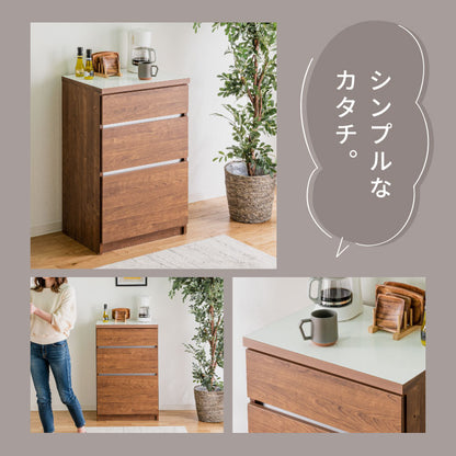 キッチンカウンター 60 幅60 高さ93 引き出し3杯 完成品 国産 日本製 大川家具 レンジ台 カウンター テーブル 食器棚 キッチンボード 引き出し 大容量(代引不可)