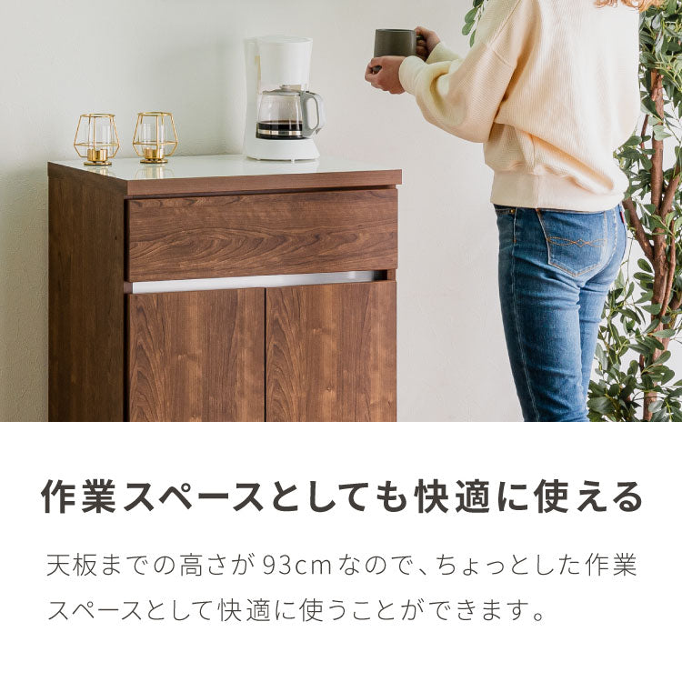 キッチンカウンター 60 幅60 高さ93 開き扉 完成品 国産 日本製 大川家具 レンジ台 カウンター テーブル 食器棚 キッチンボード 引き出し 大容量(代引不可)