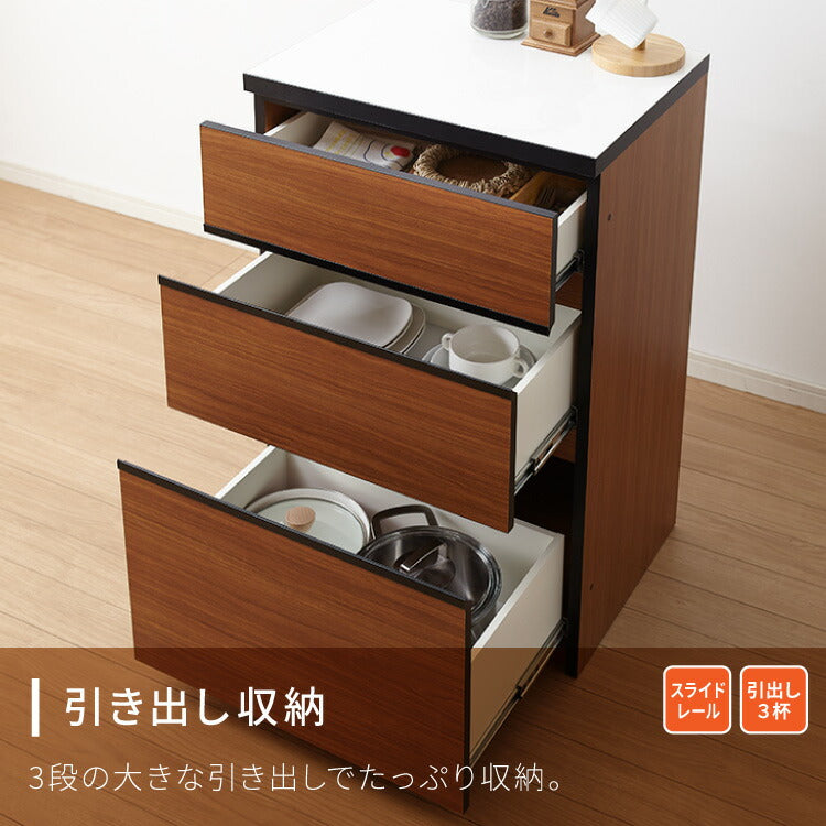 キッチンカウンター 120 完成品 FRON120 引き出し収納 開き扉収納 間仕切り 背面化粧 奥行45 高さ93 開梱設置無料 フルオープンレール アイランドキッチン ポリエステル化粧板(代引不可)