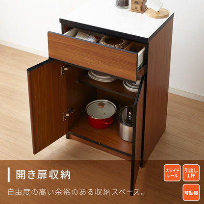 キッチンカウンター 180 完成品 FRON180 引き出し収納 オープンスライド収納 開き扉収納 レンジ台 間仕切り 背面化粧 開梱設置無料 奥行45 高さ93 フルオープンレール ポリエステル化粧板(代引不可)