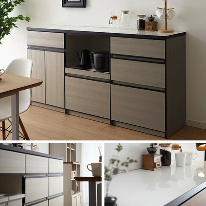 キッチンカウンター 180 完成品 FRON120 引き出し収納×2 ダストボックス収納 モイス加工 ごみ箱 間仕切り 背面化粧 開梱設置無料 奥行45 高さ93 フルオープンレール ポリエステル化粧板(代引不可)