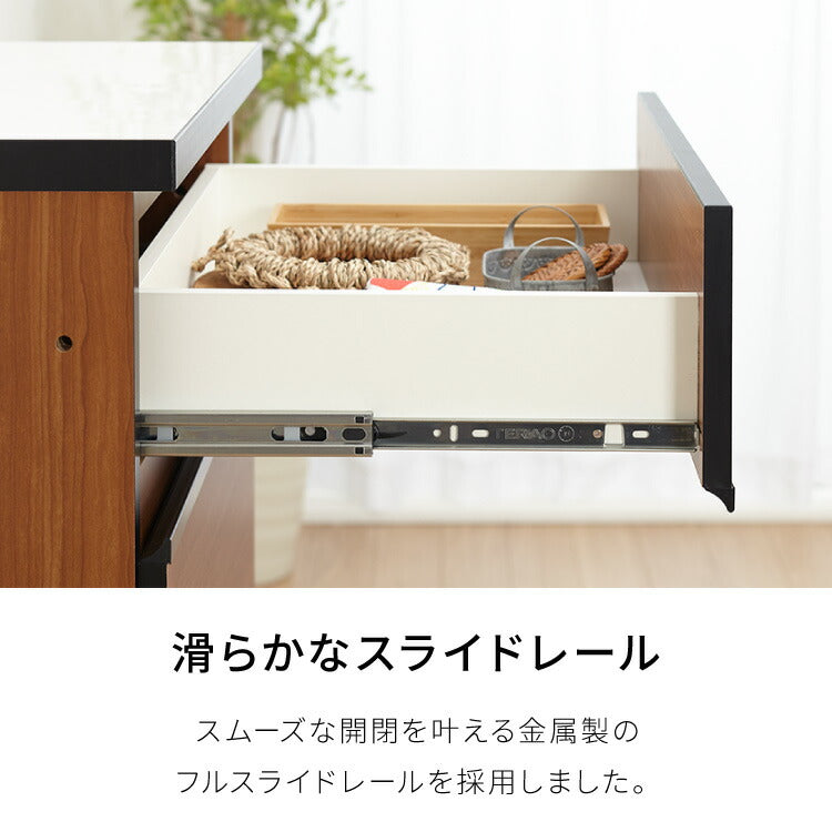 キッチンカウンター 180 完成品 FRON180 引き出し収納×2 オープンスライド収納 レンジ台 間仕切り 背面化粧 開梱設置無料 奥行45 高さ93 フルオープンレール ポリエステル化粧板(代引不可)