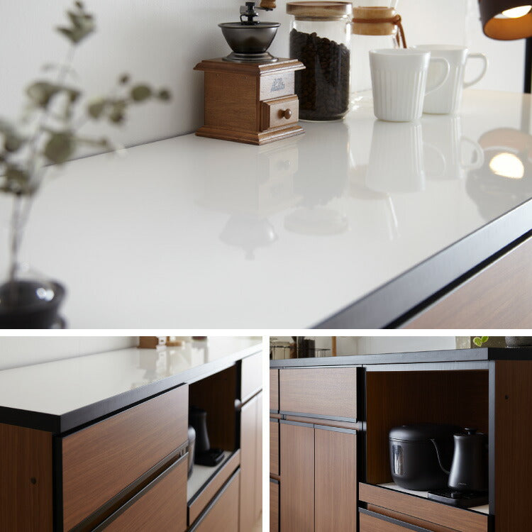 キッチンカウンター 60 完成品 FLON60 ダストボックス収納 モイス加工 ごみ箱 間仕切り 背面化粧 奥行45 高さ93 アルミ取っ手 北欧 フルオープンレール アイランドキッチン ポリエステル化粧板(代引不可)