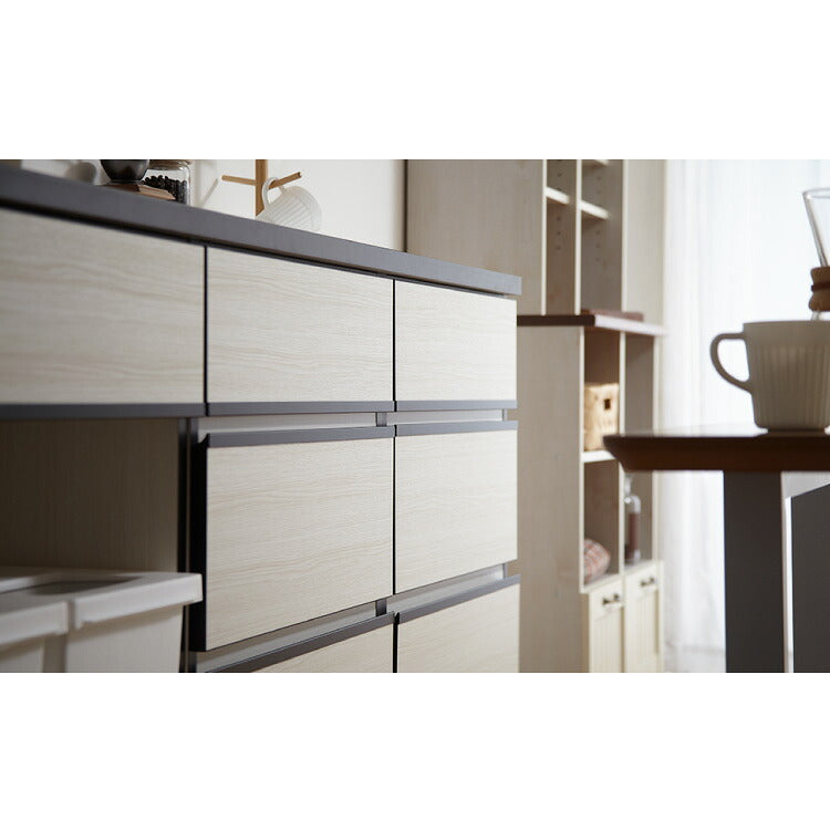 キッチンカウンター 60 完成品 FLON60 引き出し収納 間仕切り 背面化粧 奥行45 高さ93 アルミ取っ手 北欧 フルオープンレール アイランドキッチン ポリエステル化粧板(代引不可)