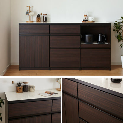 キッチンカウンター 60 完成品 FLON60 引き出し収納 間仕切り 背面化粧 奥行45 高さ93 アルミ取っ手 北欧 フルオープンレール アイランドキッチン ポリエステル化粧板(代引不可)