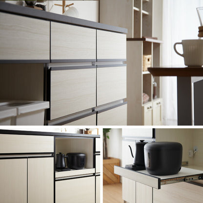 キッチンカウンター 60 完成品 FLON60 オープンスライド収納 レンジ台 間仕切り 背面化粧 奥行45 高さ93 アルミ取っ手 北欧 フルオープンレール アイランドキッチン ポリエステル化粧板(代引不可)