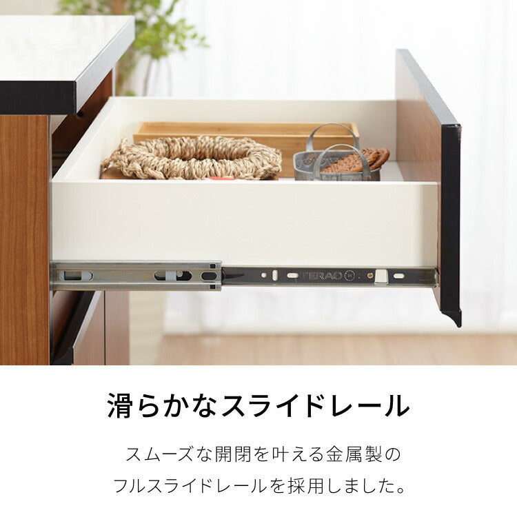 キッチンカウンター 60 完成品 FLON60 開き扉収納 間仕切り 背面化粧 奥行45 高さ93 アルミ取っ手 北欧 フルオープンレール アイランドキッチン ポリエステル化粧板(代引不可)