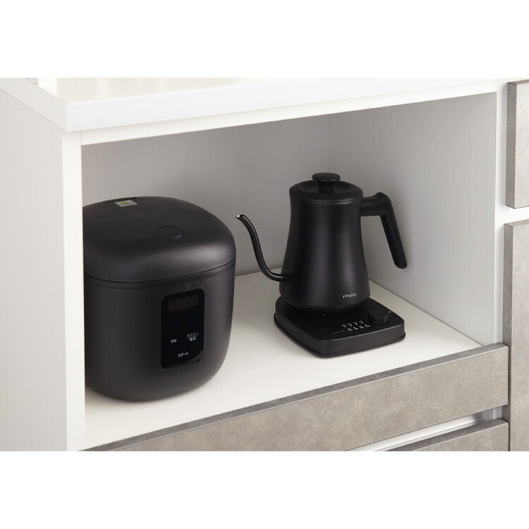 キッチンカウンター 間仕切り 幅90 食器棚 国産 完成品 大川家具 防汚加工 鏡面ホワイト セラミック調グレー 大容量 キッチン 収納 レンジ台 収納棚 スライド式 フルオープンレール ローリエ(代引不可)