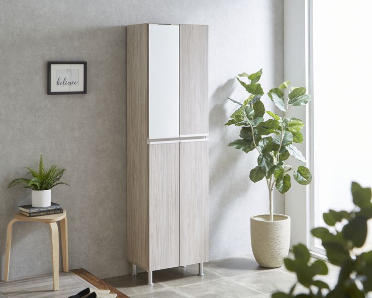 シューズボックス ハイタイプ 幅50cm 【国産 大川家具 完成品】 鏡 シューズラック 靴収納 靴箱 完成品 下駄箱 玄関収納 シューズラック ラック 収納家具 玄関 シューズBOX 日本製(代引不可)