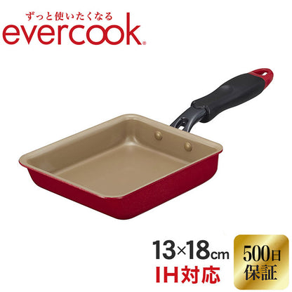 evercook エバークック IH 玉子焼 13×18cm オール熱源対応 500日保証 卵焼き ふっ素コーティング レッド