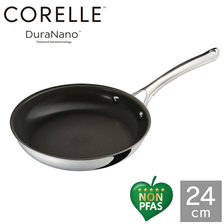 CORELLE コレール フライパン 24cm 10年保証 IH対応 ガス火OK フッ素不使用 PFOA PFAS フリー 強火調理 金属ツール オーブン DuraNano デュラナノ CSFP24SV ドウシシャ DOSHISHA
