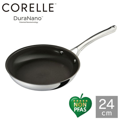 CORELLE コレール フライパン 24cm 10年保証 IH対応 ガス火OK フッ素不使用 PFOA PFAS フリー 強火調理 金属ツール オーブン DuraNano デュラナノ CSFP24SV ドウシシャ DOSHISHA