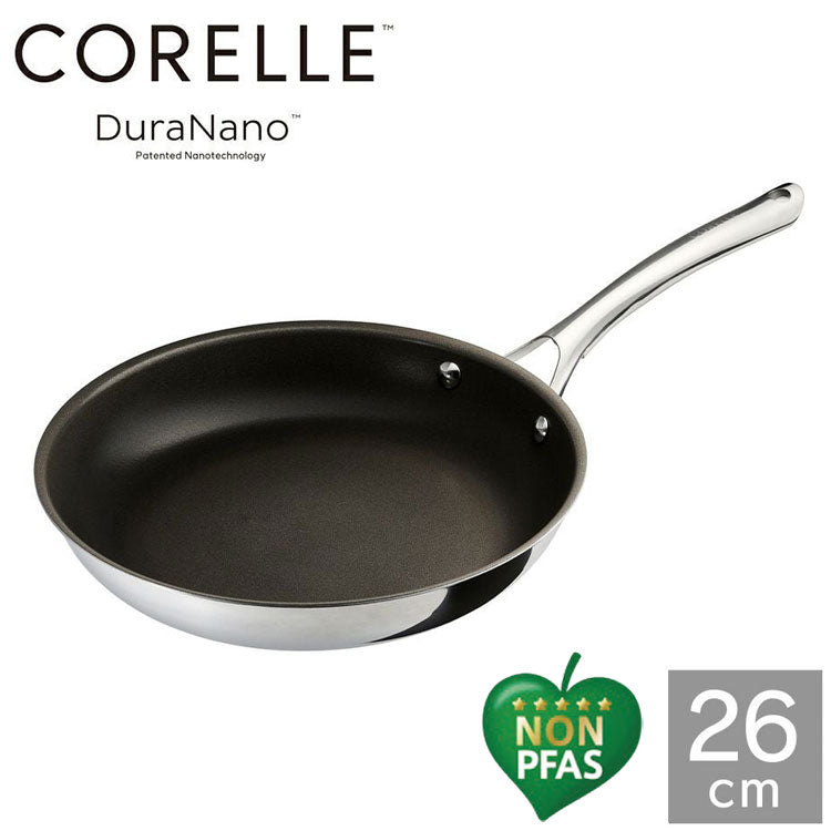 CORELLE コレール フライパン 26cm 10年保証 IH対応 ガス火OK フッ素不使用 PFOA PFAS フリー 強火調理 金属ツール オーブン DuraNano デュラナノ CSFP26SV ドウシシャ DOSHISHA