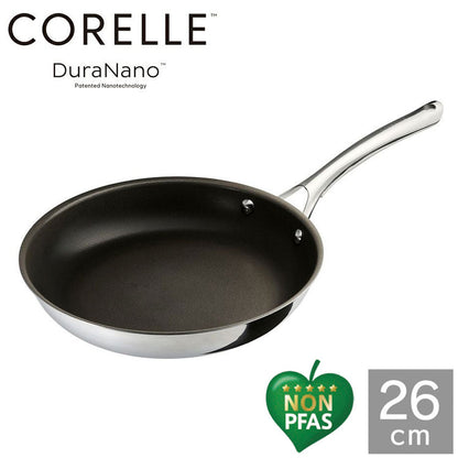 CORELLE コレール フライパン 26cm 10年保証 IH対応 ガス火OK フッ素不使用 PFOA PFAS フリー 強火調理 金属ツール オーブン DuraNano デュラナノ CSFP26SV ドウシシャ DOSHISHA