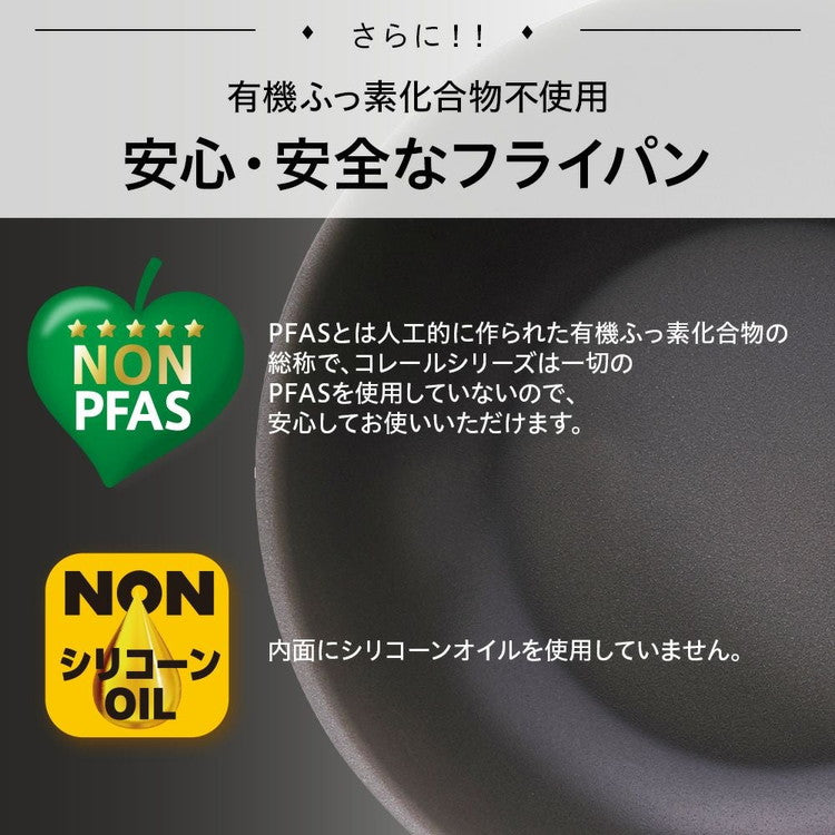 CORELLE コレール フライパン 26cm 10年保証 IH対応 ガス火OK フッ素不使用 PFOA PFAS フリー 強火調理 金属ツール オーブン DuraNano デュラナノ CSFP26SV ドウシシャ DOSHISHA