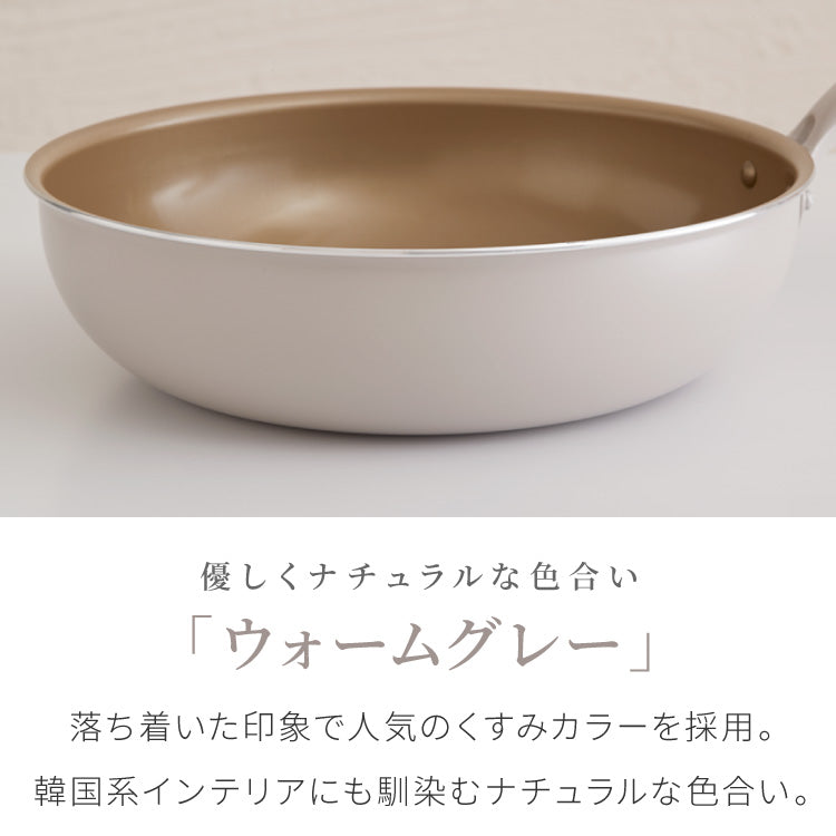 限定デザイン evercook エバークック フライパン 28cm深型 IH対応 ガス火OK 500日保証 軽量モデル 新型 ウォームグレー 取っ手付き pfoaフリー お手入れ簡単 軽い 焦げ付かない【送料無料】