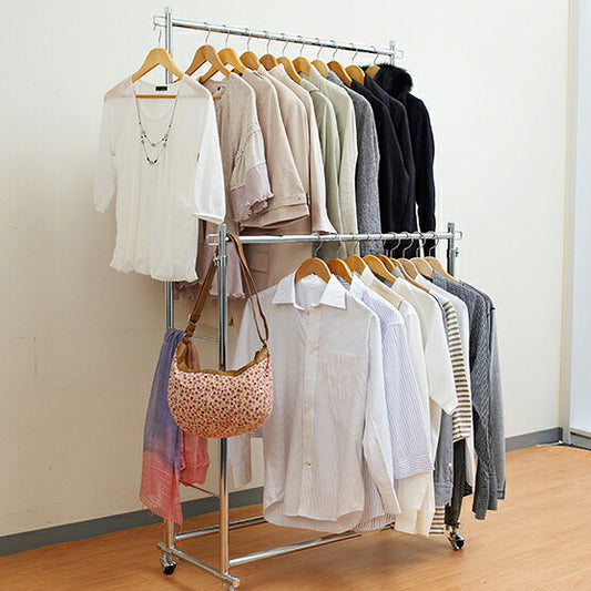 ハンガープロ ダブル Luminous(ルミナス) 幅100.5cm 耐荷重150 2段 スチール 高さ伸縮式 キャスター付 省スペース 頑丈 ハンガーラック パイプハンガー ワードローブ 衣類収納 HPD-100CR