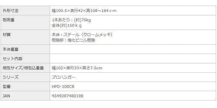 ハンガープロ ダブル Luminous(ルミナス) 幅100.5cm 耐荷重150 2段 スチール 高さ伸縮式 キャスター付 省スペース 頑丈 ハンガーラック パイプハンガー ワードローブ 衣類収納 HPD-100CR