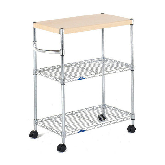 Luminous(ルミナス) ワゴンラック 木棚付きワゴン スチールラック スチール棚 キッチンワゴン メタルシェルフ
