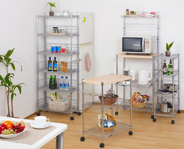 Luminous(ルミナス) ワゴンラック 木棚付きワゴン スチールラック スチール棚 キッチンワゴン メタルシェルフ