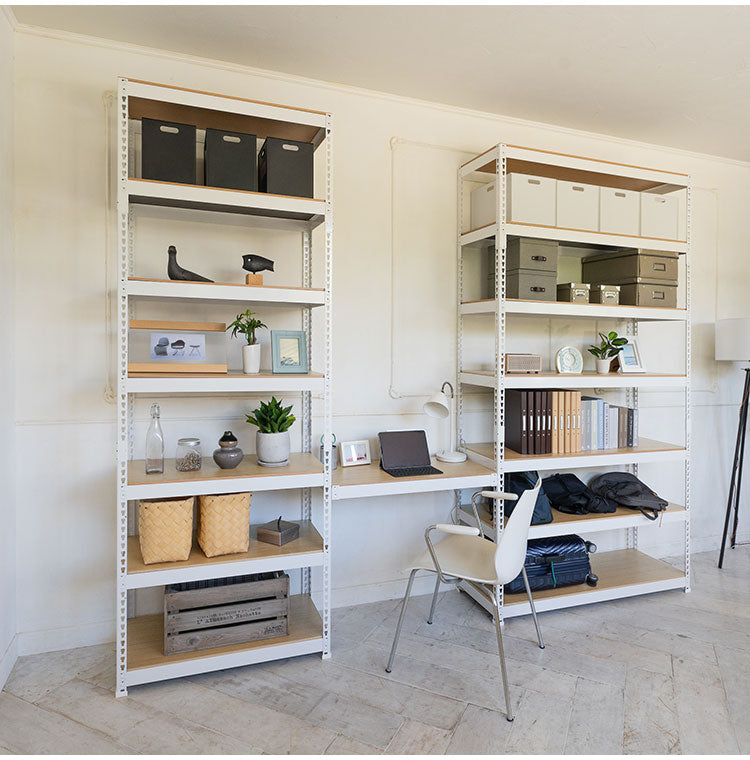 シェルフ7段 幅121cm ドリームウェア メタル&ウッドラック MK-2227NWH MK-2227NBK 1台総耐荷重約210kg リバーシブル棚板 ボルトレス 転倒防止金具付 組立用ハンマー付 お客様組立(代引不可)