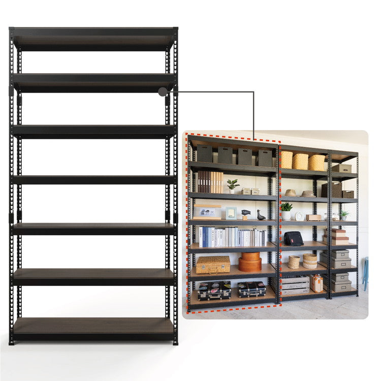 シェルフ7段 幅121cm ドリームウェア メタル&ウッドラック MK-2227NWH MK-2227NBK 1台総耐荷重約210kg リバーシブル棚板 ボルトレス 転倒防止金具付 組立用ハンマー付 お客様組立(代引不可)