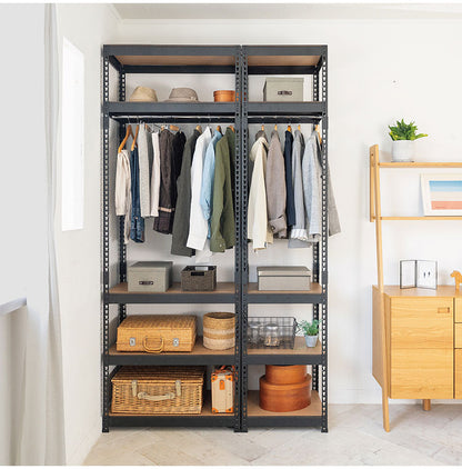 全5段 幅51cm ハンガー付き ドリームウェア メタル&ウッドラック MK-2255HWH MK-2255HBK 総耐荷重約250kg 洋服収納可能 リバーシブル棚板 ボルトレス 転倒防止金具付 組立用ハンマー付(代引不可)