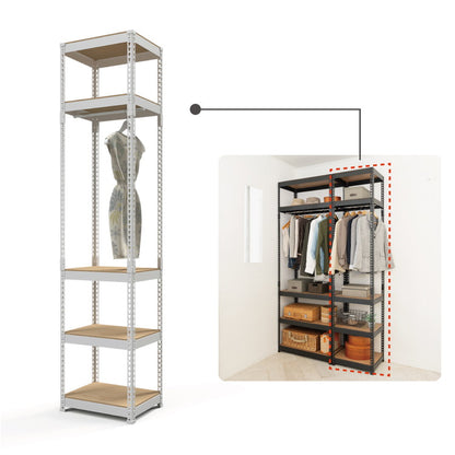 全5段 幅51cm ハンガー付き ドリームウェア メタル&ウッドラック MK-2255HWH MK-2255HBK 総耐荷重約250kg 洋服収納可能 リバーシブル棚板 ボルトレス 転倒防止金具付 組立用ハンマー付(代引不可)