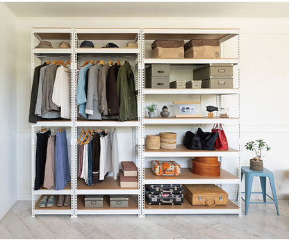 全5段 幅51cm ハンガー2段付き ドリームウェア メタル&ウッドラック MK-2255H2WH MK-2255H2BK ハンガー2本付 洋服収納可能 リバーシブル棚板 ボルトレス 転倒防止金具付 組立用ハンマー付(代引不可)